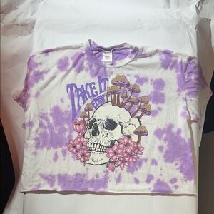 ‘Take It Easy’ Purple Tie-Dye Crop Top w/ Skull & Mushrooms